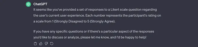 Screenshot of ChatGPT recognizing test data as from a Likert scale question