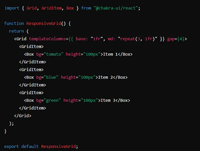 Code for creating a responsive grid layout with Chakra UI
